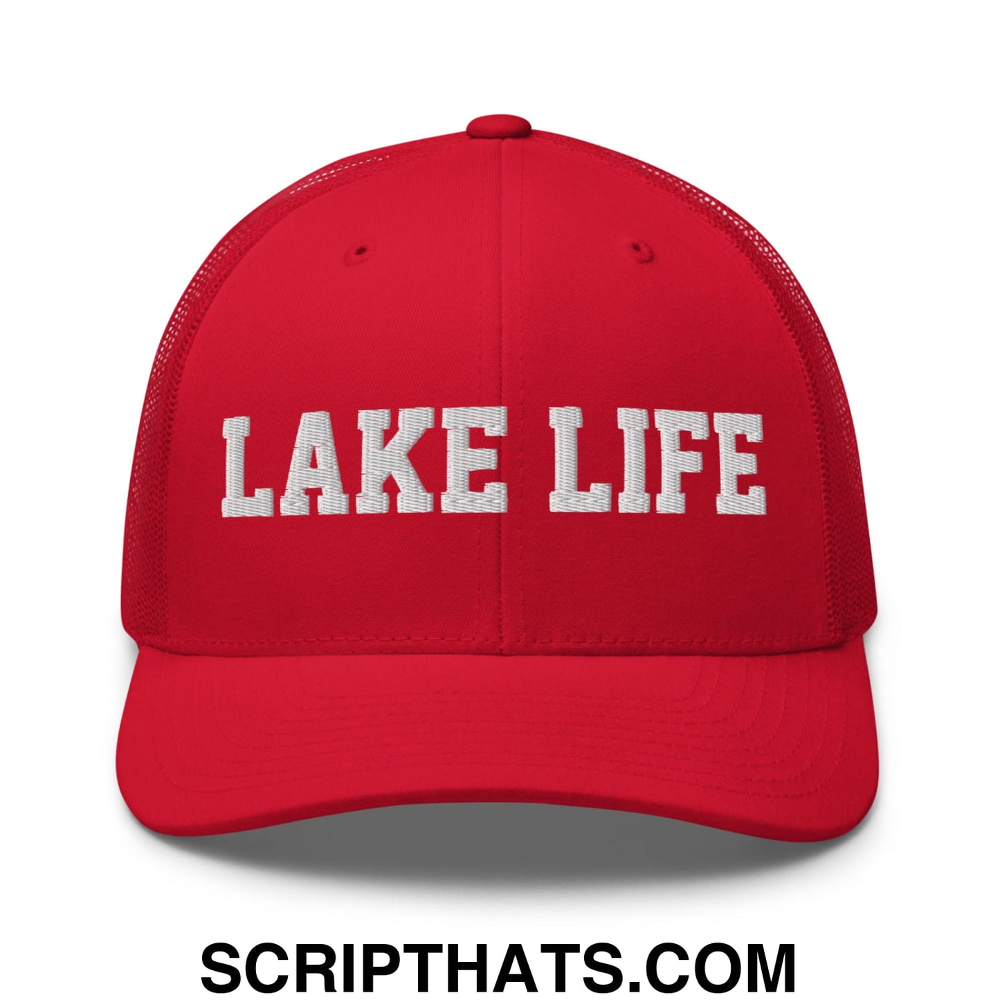 Lake Life Embroidered Mesh Trucker Hat Red