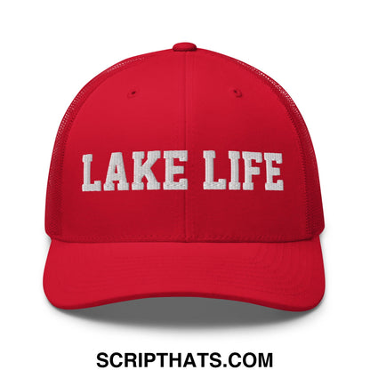 Lake Life Embroidered Mesh Trucker Hat Red