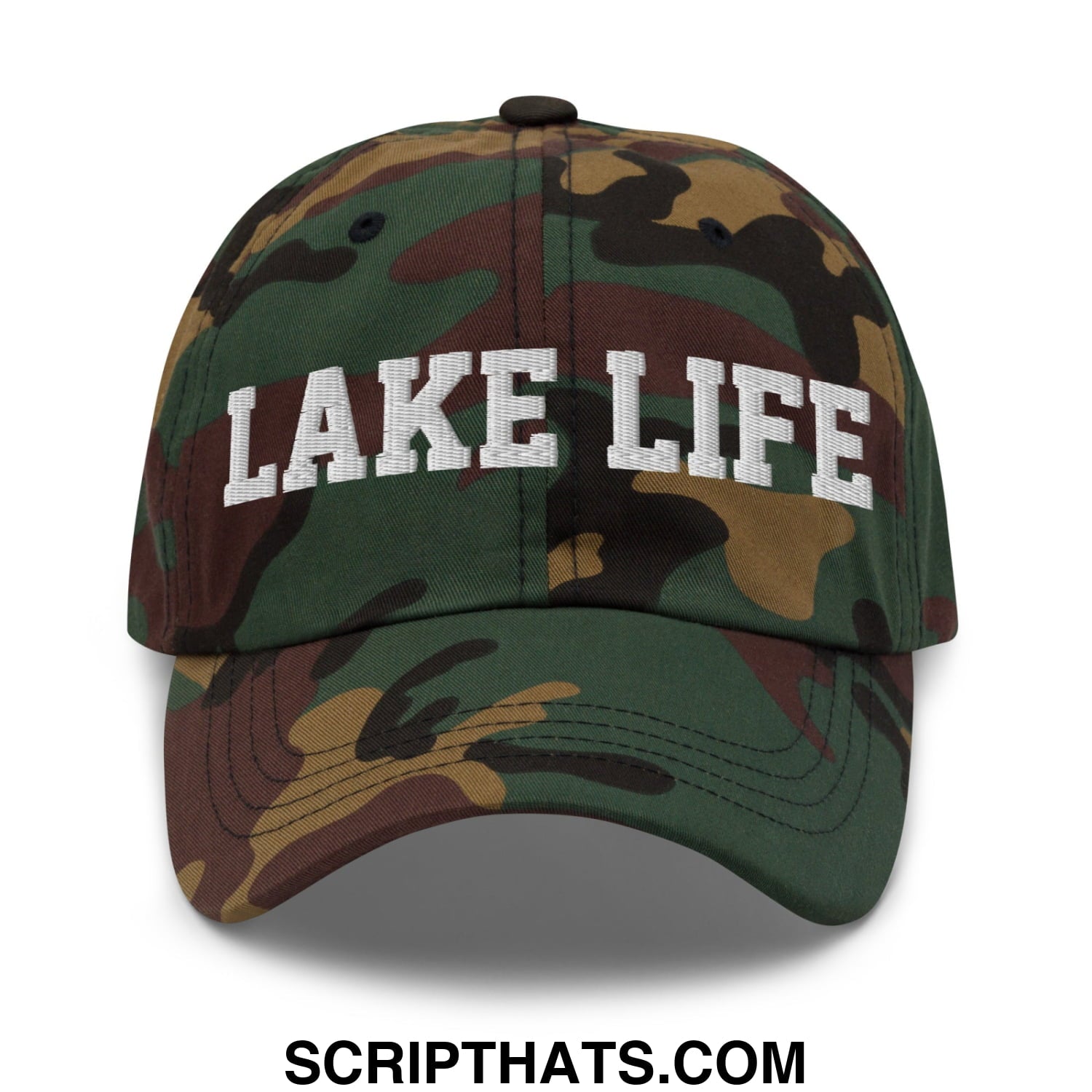 Lake Life Embroidered Unstructured Dad Hat Green Camo