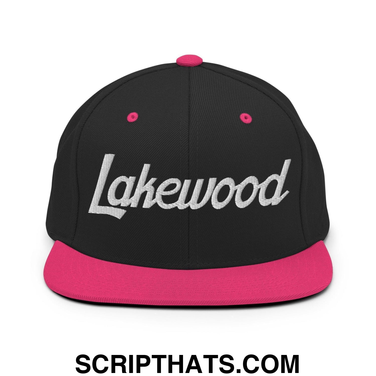 Lakewood Script Snapback Hat Black Neon Pink