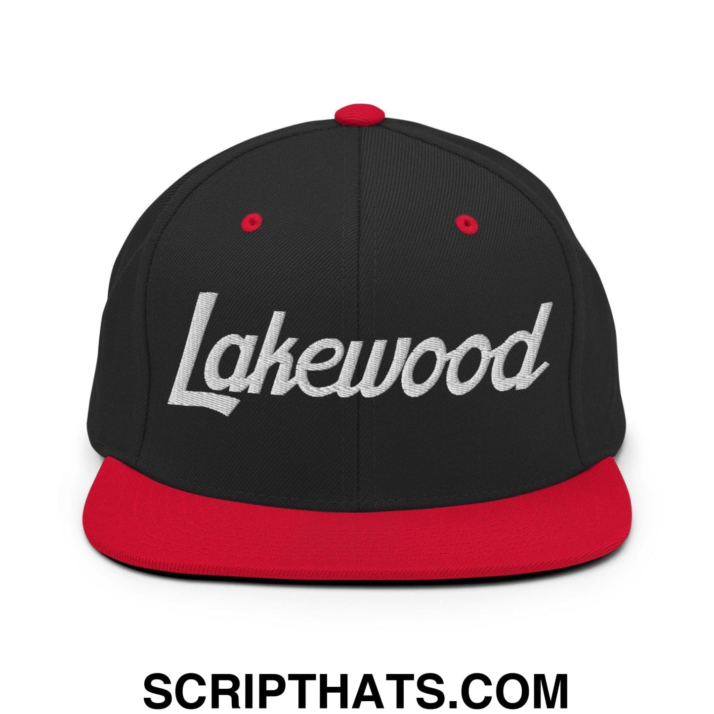 Lakewood Script Snapback Hat Black Red