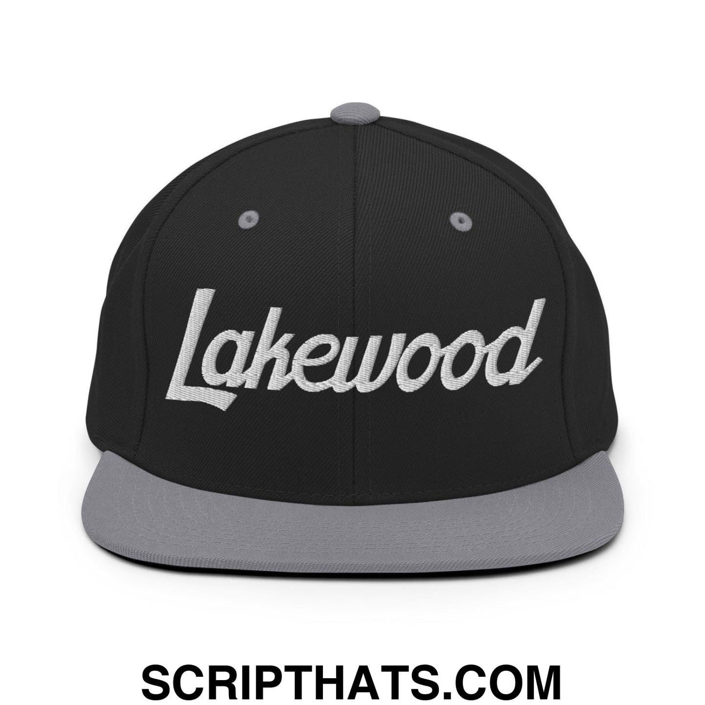 Lakewood Script Snapback Hat Black Silver