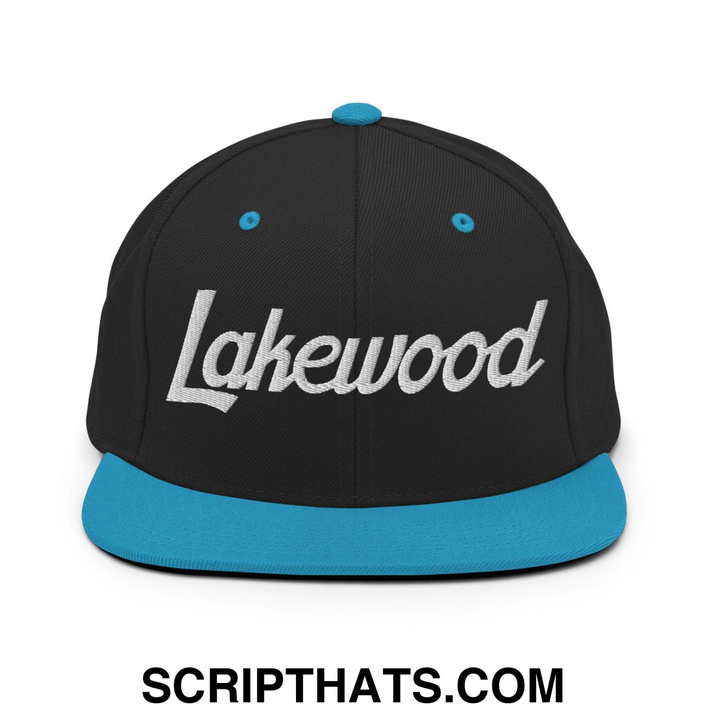 Lakewood Script Snapback Hat Black Teal