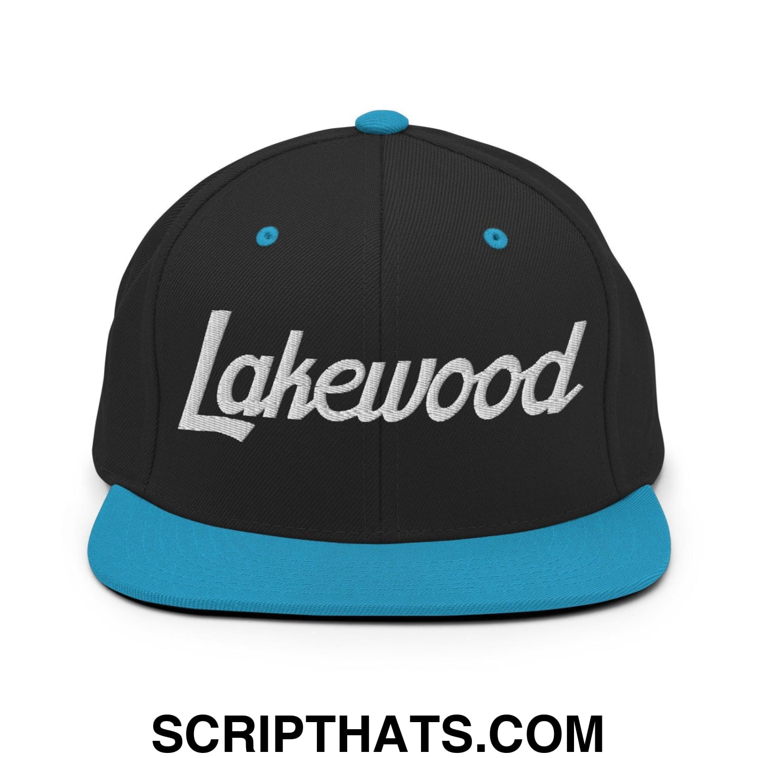Lakewood Script Snapback Hat Black Teal