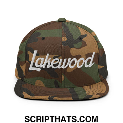 Lakewood Script Snapback Hat Green Camo