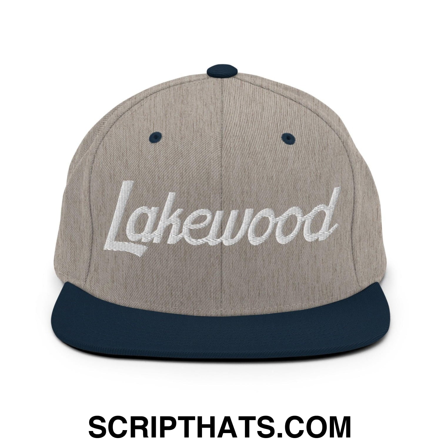 Lakewood Script Snapback Hat Heather Grey Navy