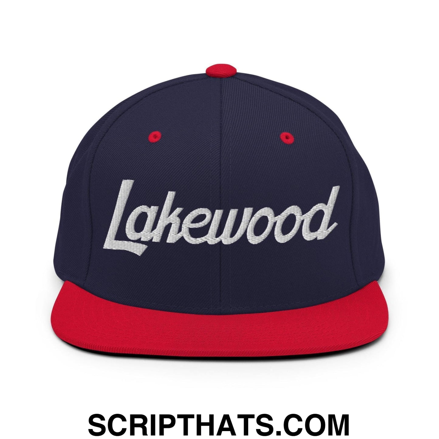 Lakewood Script Snapback Hat Navy Red