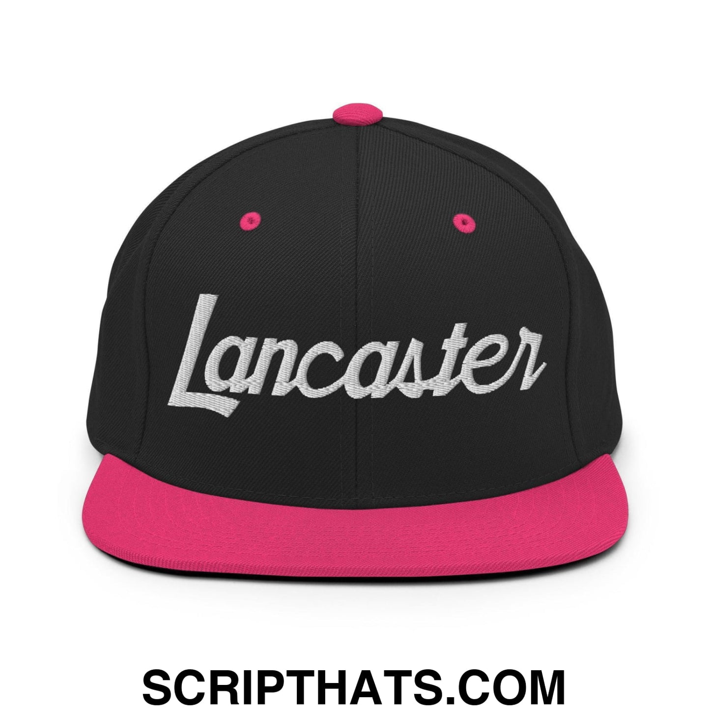Lancaster Script Snapback Hat Black Neon Pink