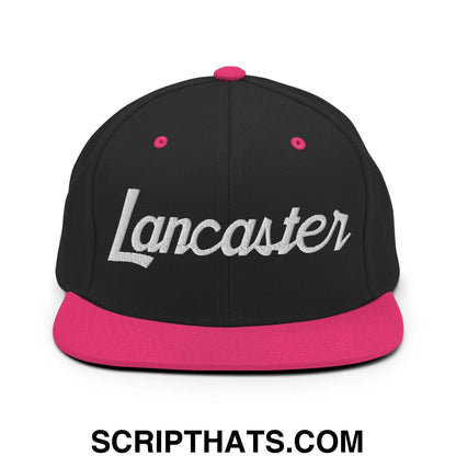 Lancaster Script Snapback Hat Black Neon Pink