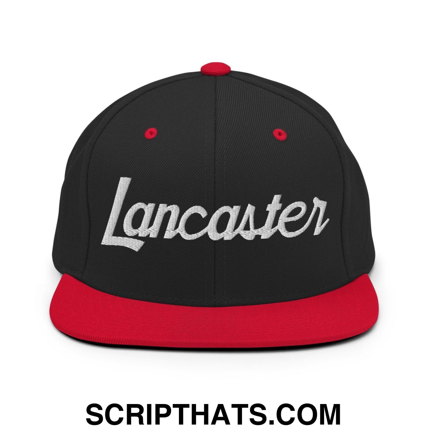 Lancaster Script Snapback Hat Black Red
