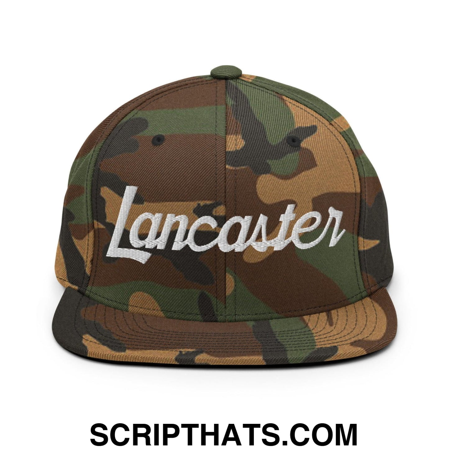 Lancaster Script Snapback Hat Green Camo