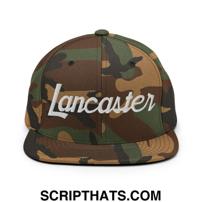 Lancaster Script Snapback Hat Green Camo