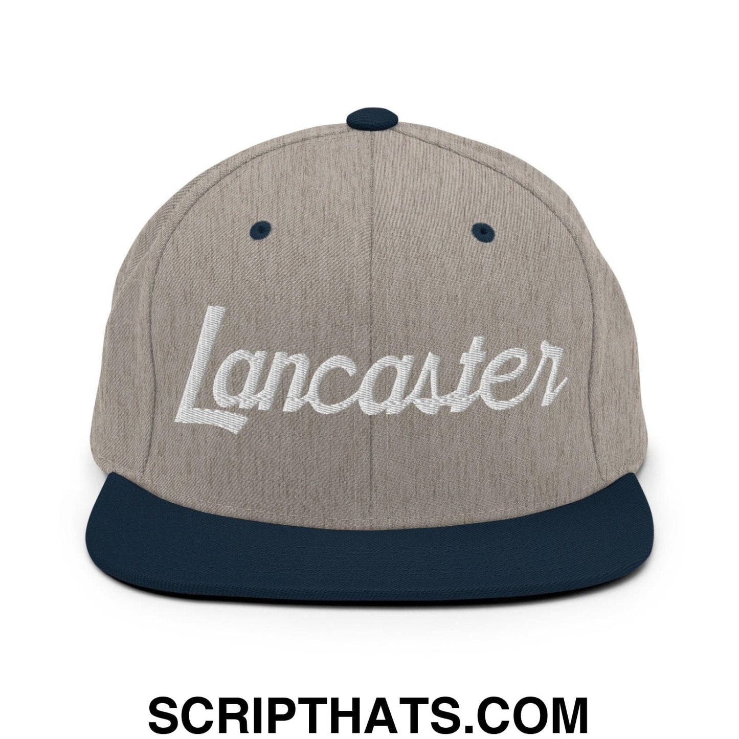 Lancaster Script Snapback Hat Heather Grey Navy