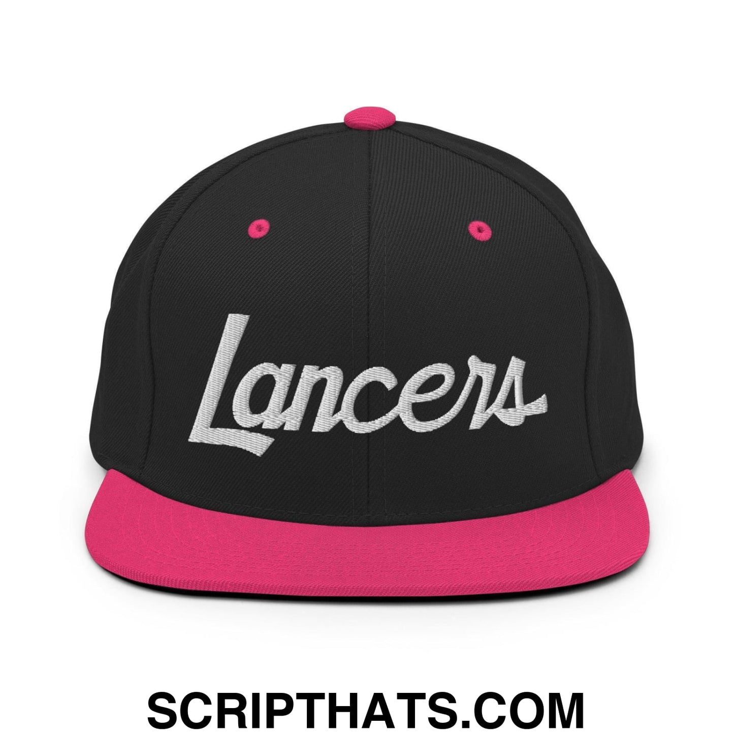 Lancers School Mascot Script Snapback Hat Black Neon Pink