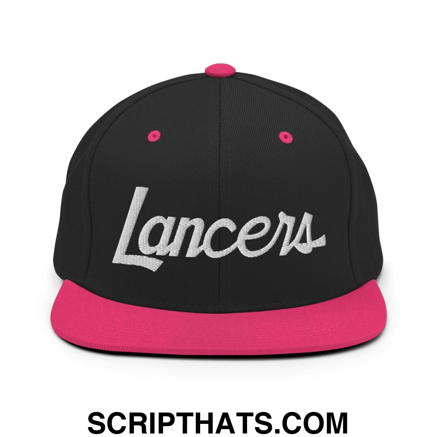 Lancers School Mascot Script Snapback Hat Black Neon Pink