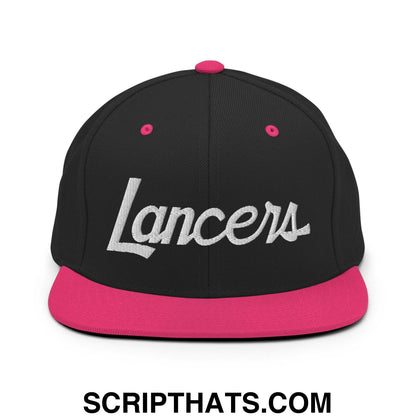 Lancers School Mascot Script Snapback Hat Black Neon Pink