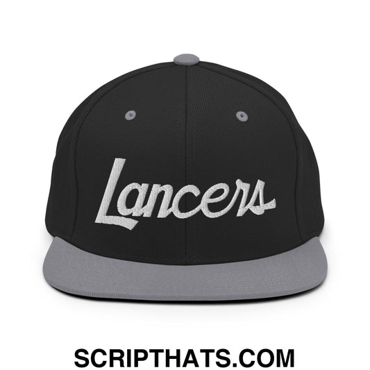 Lancers School Mascot Script Snapback Hat Black Silver