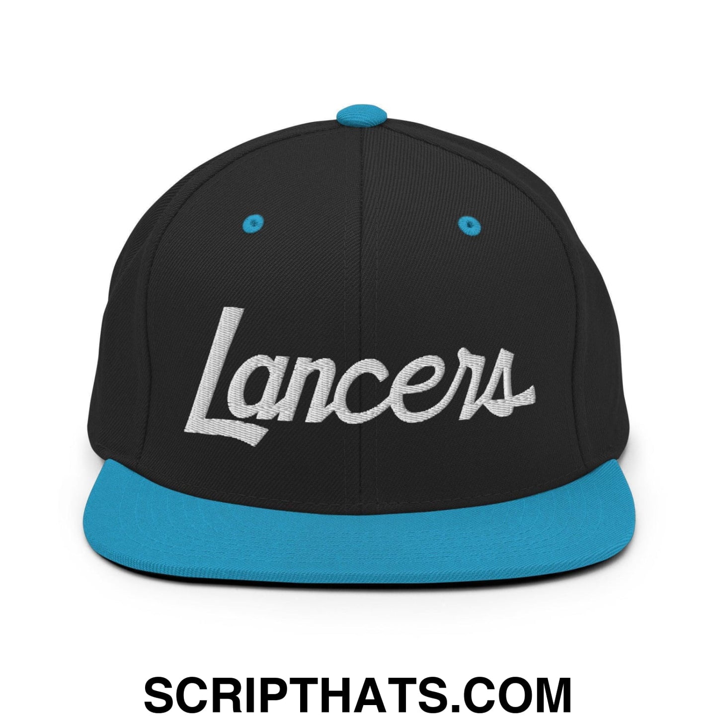 Lancers School Mascot Script Snapback Hat Black Teal