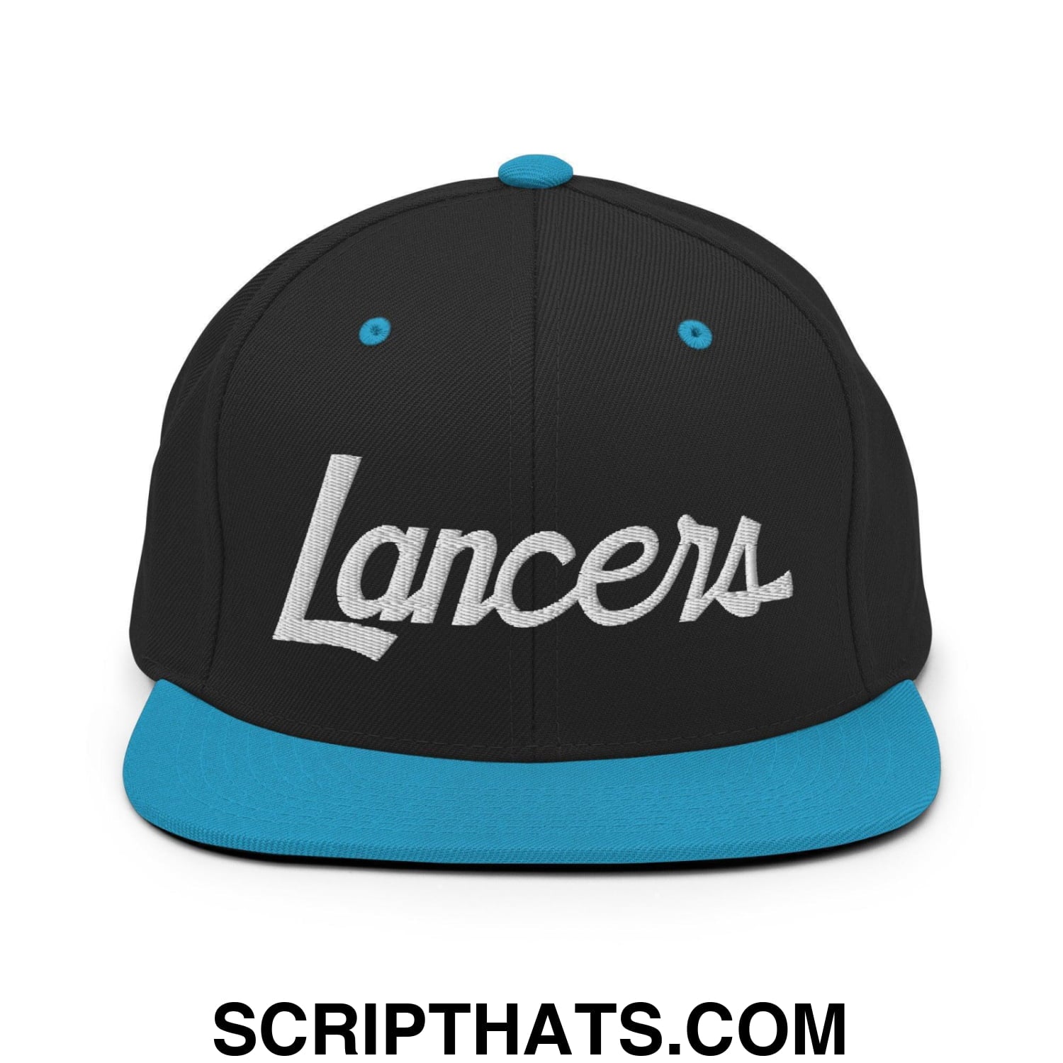 Lancers School Mascot Script Snapback Hat Black Teal