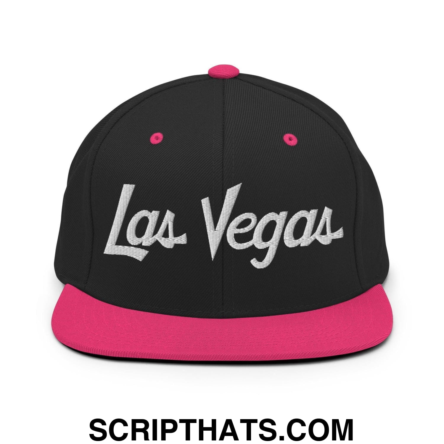 Las Vegas Script Snapback Hat Black Neon Pink