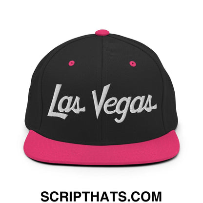 Las Vegas Script Snapback Hat Black Neon Pink