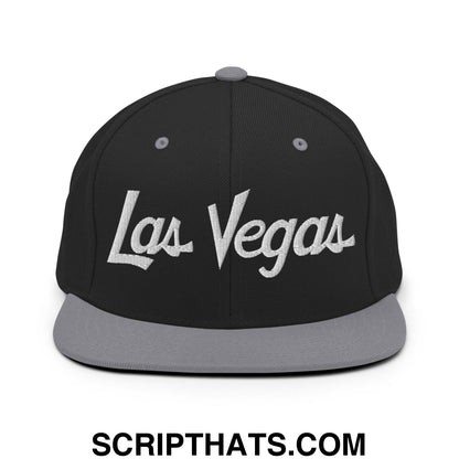 Las Vegas Script Snapback Hat Black Silver