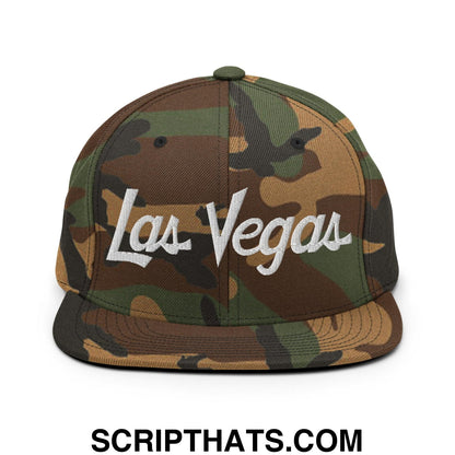 Las Vegas Script Snapback Hat Green Camo