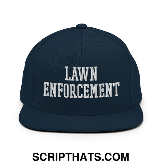 Lawn Enforcement Embroidered Flat Bill Brim Snapback Hat Dark Navy