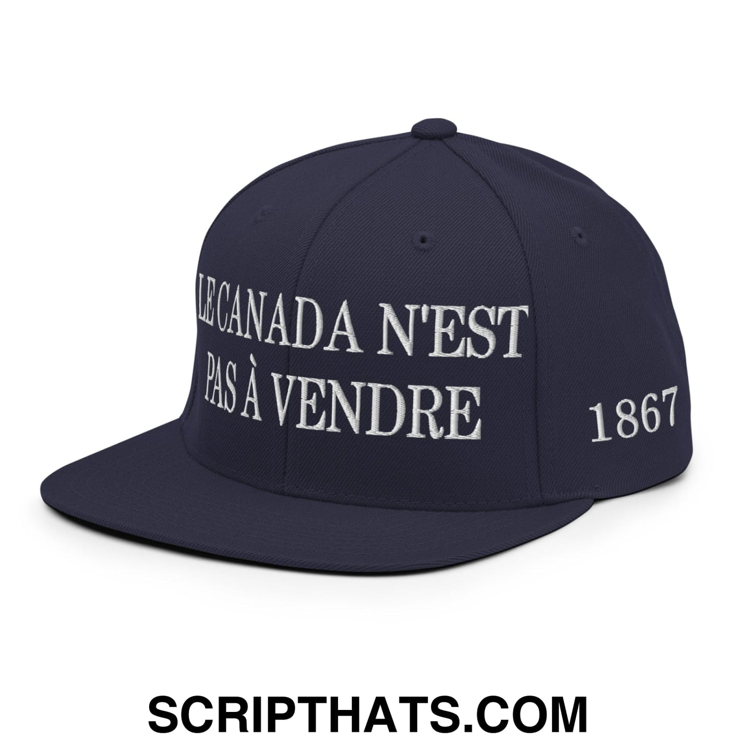 Le Canada N'est Pas À Vendre 1867 Flag Embroidered Flat Brim Bill Snapback Hat Navy
