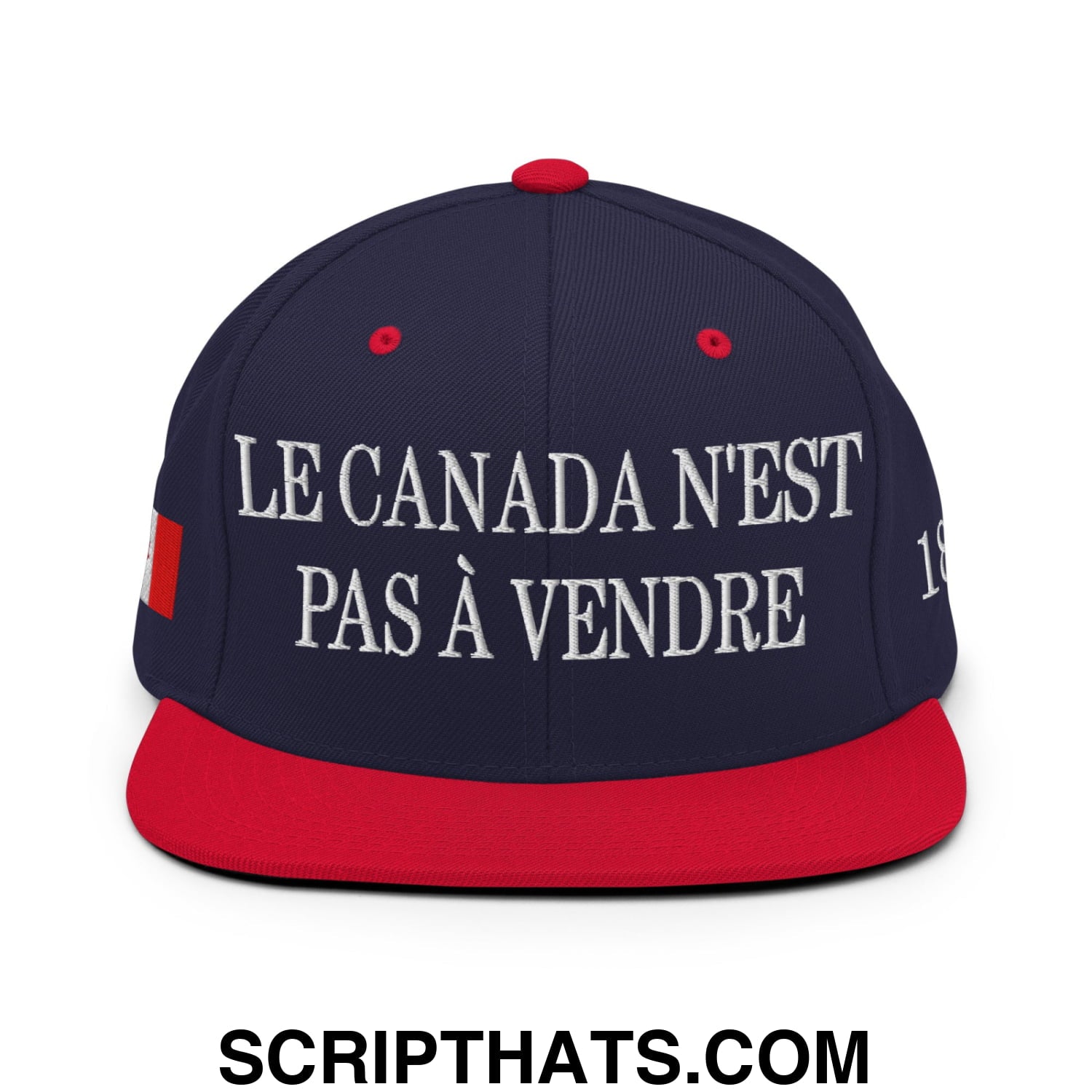 Le Canada N'est Pas À Vendre 1867 Flag Embroidered Flat Brim Bill Snapback Hat Navy Red