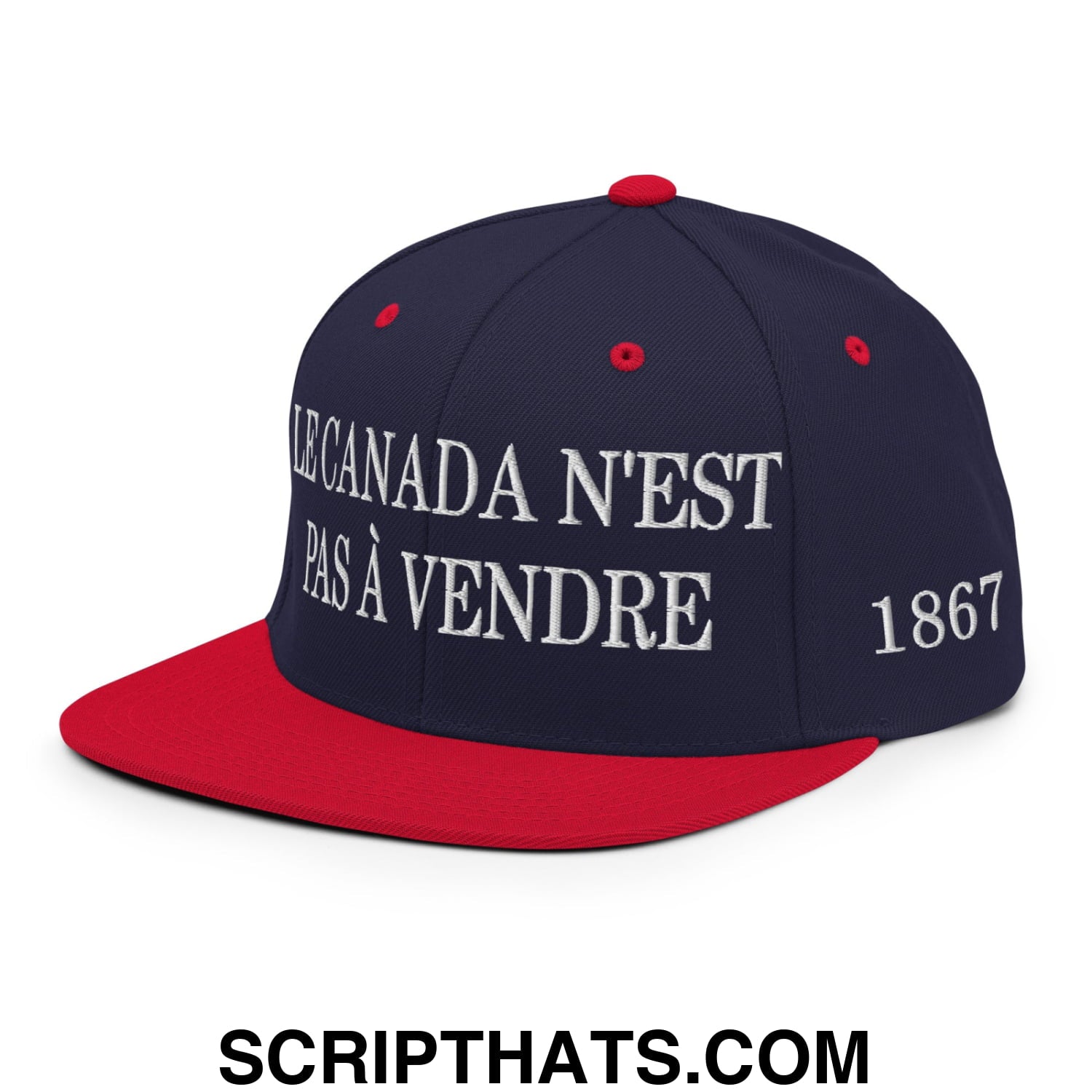 Le Canada N'est Pas À Vendre 1867 Flag Embroidered Flat Brim Bill Snapback Hat Navy Red