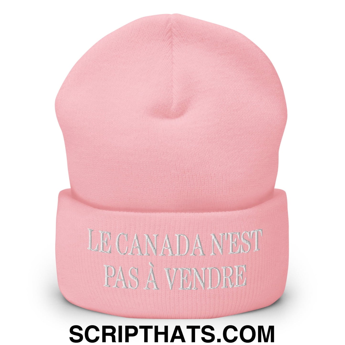 Le Canada N'est Pas À Vendre Embroidered Cuffed Knit Beanie Baby Pink