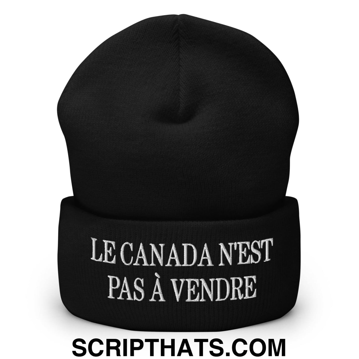 Le Canada N'est Pas À Vendre Embroidered Cuffed Knit Beanie Black