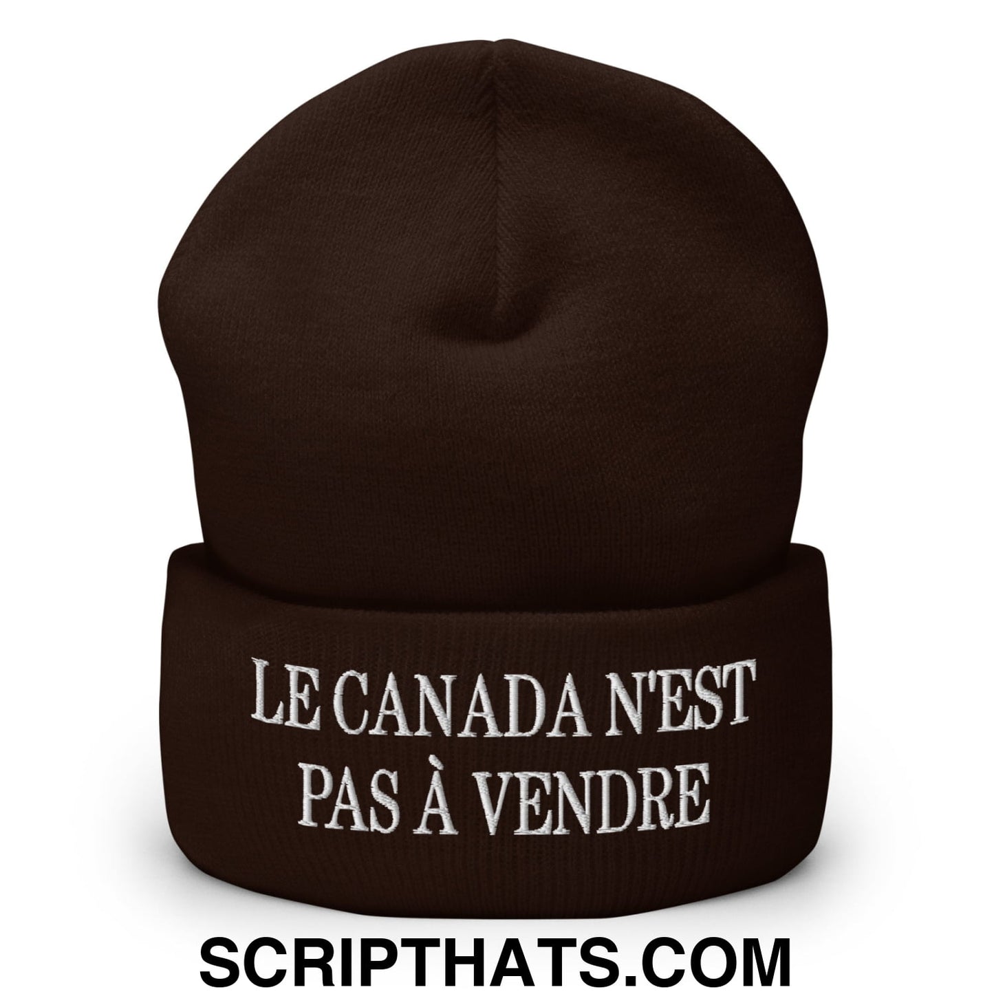 Le Canada N'est Pas À Vendre Embroidered Cuffed Knit Beanie Brown