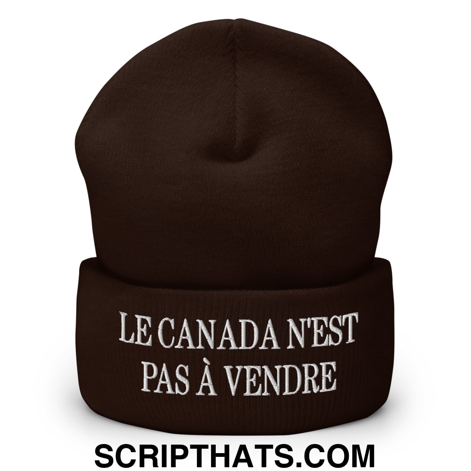 Le Canada N'est Pas À Vendre Embroidered Cuffed Knit Beanie Brown