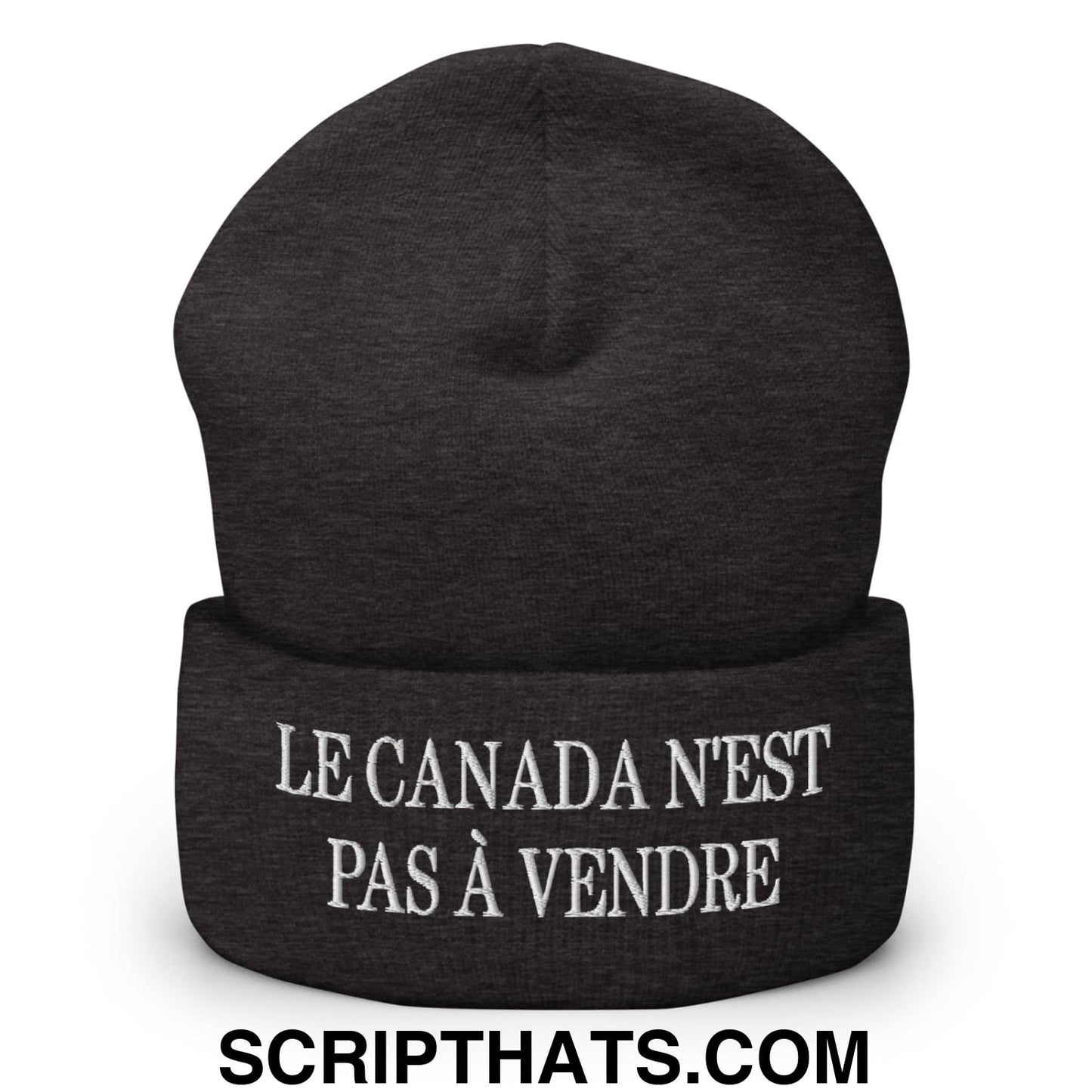 Le Canada N'est Pas À Vendre Embroidered Cuffed Knit Beanie Dark Grey