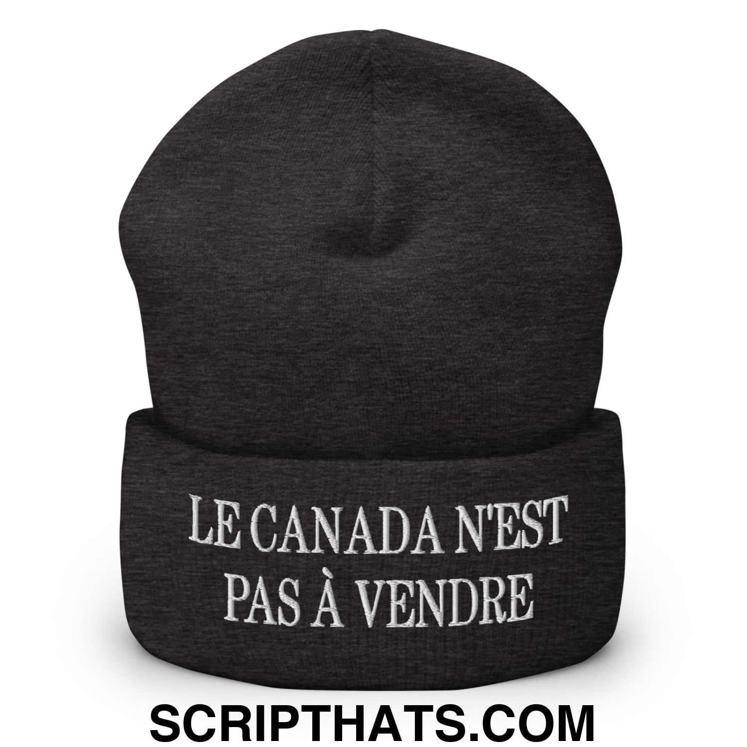 Le Canada N'est Pas À Vendre Embroidered Cuffed Knit Beanie Dark Grey