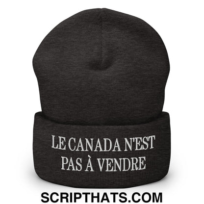 Le Canada N'est Pas À Vendre Embroidered Cuffed Knit Beanie Dark Grey