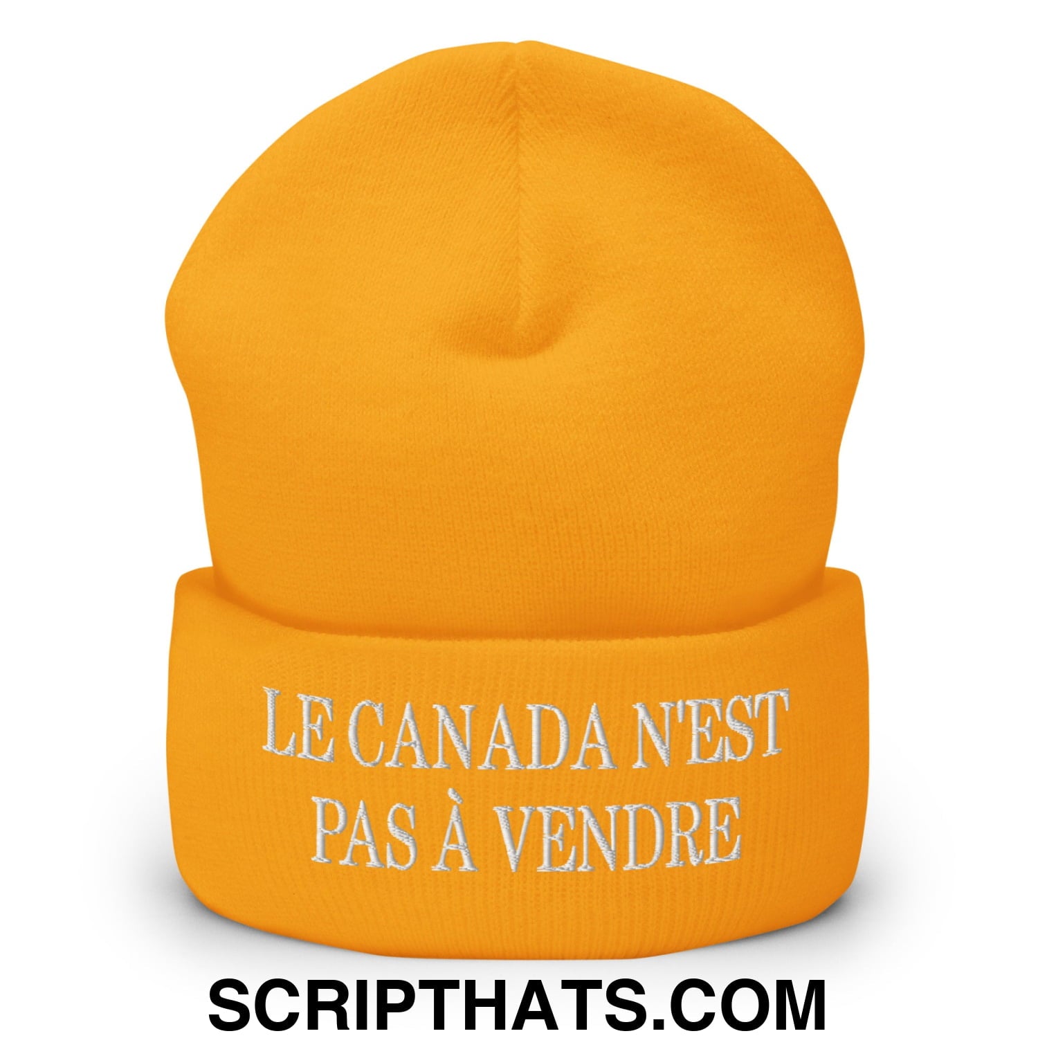 Le Canada N'est Pas À Vendre Embroidered Cuffed Knit Beanie Gold