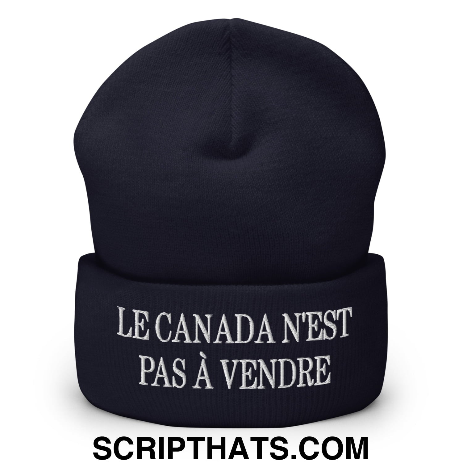 Le Canada N'est Pas À Vendre Embroidered Cuffed Knit Beanie Navy