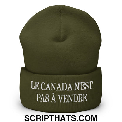 Le Canada N'est Pas À Vendre Embroidered Cuffed Knit Beanie Olive