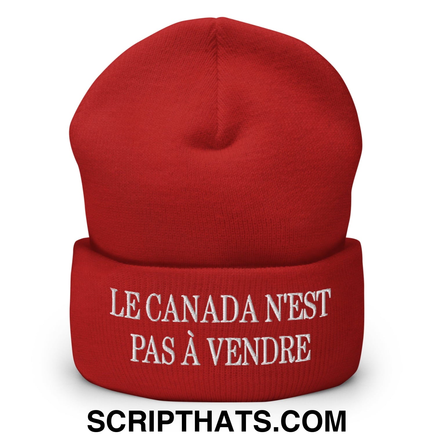Le Canada N'est Pas À Vendre Embroidered Cuffed Knit Beanie Red