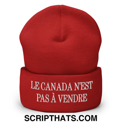 Le Canada N'est Pas À Vendre Embroidered Cuffed Knit Beanie Red