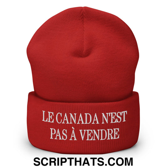 Le Canada N'est Pas À Vendre Embroidered Cuffed Knit Beanie Red