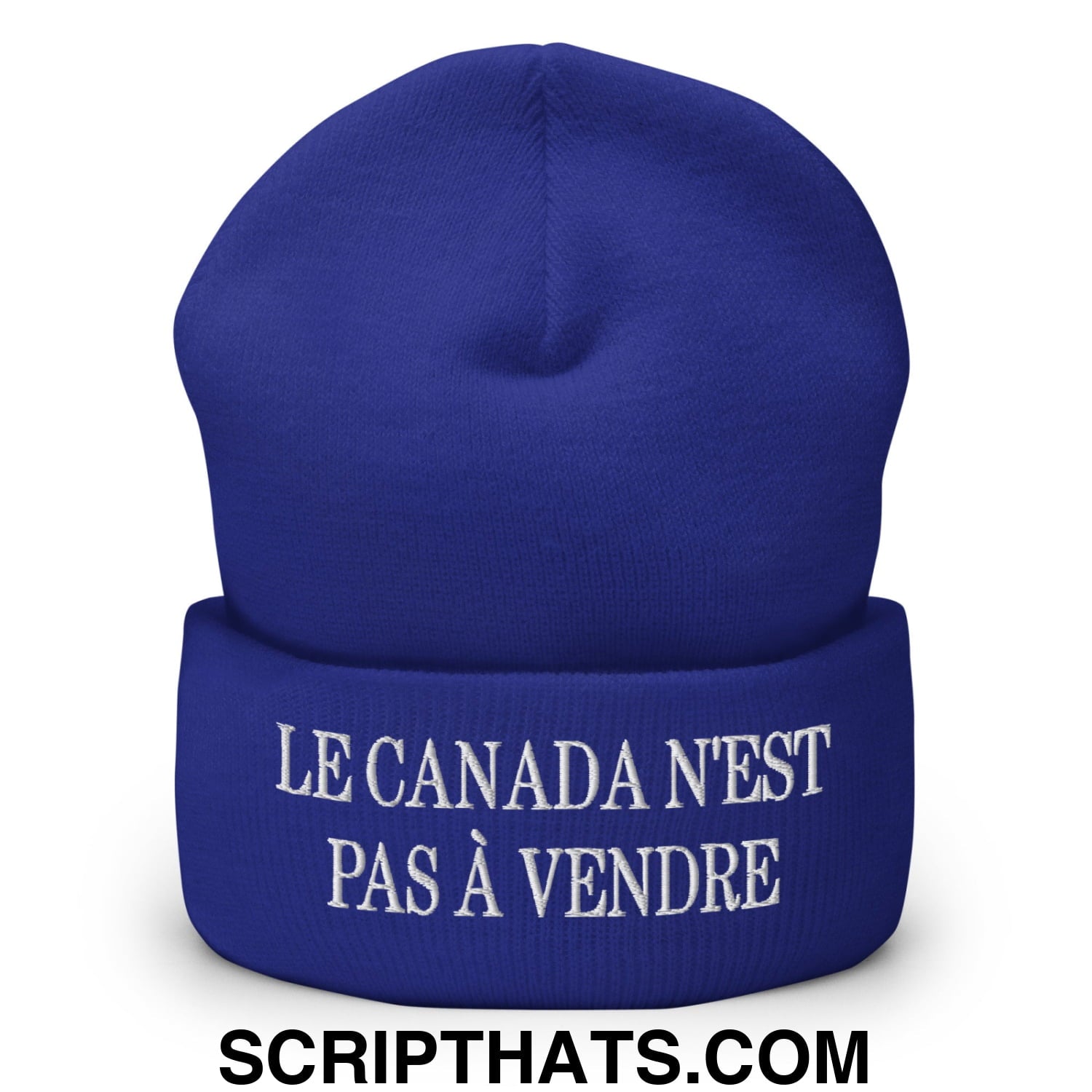 Le Canada N'est Pas À Vendre Embroidered Cuffed Knit Beanie Royal