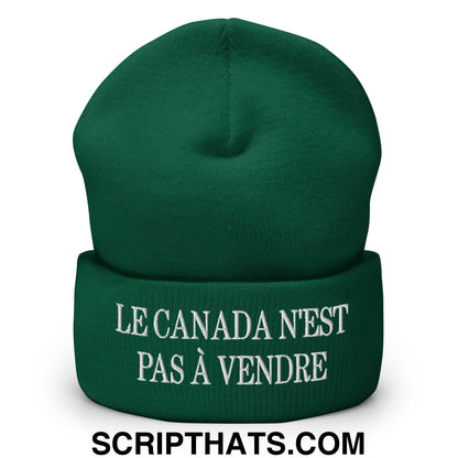 Le Canada N'est Pas À Vendre Embroidered Cuffed Knit Beanie Spruce