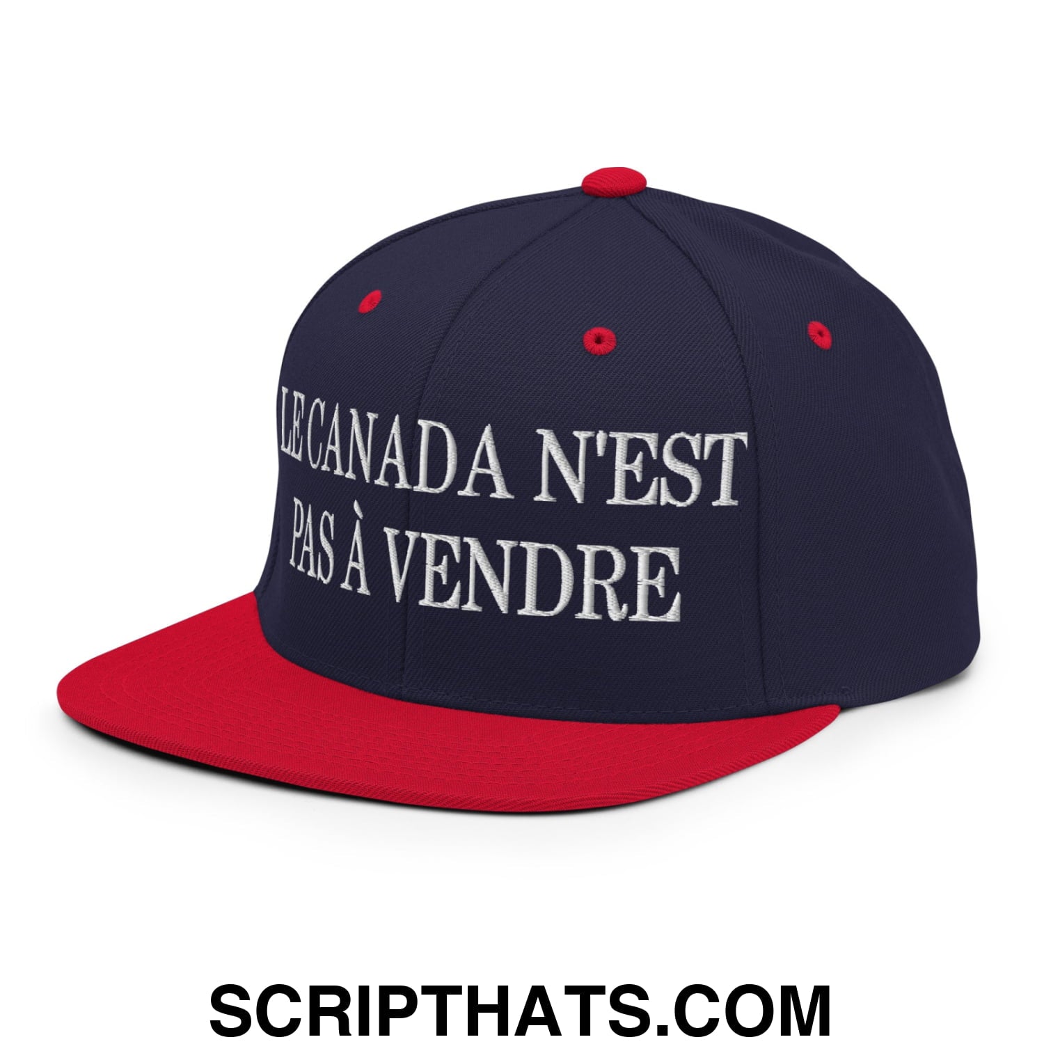 Le Canada N'est Pas À Vendre Embroidered Flat Brim Bill Snapback Hat Navy Red