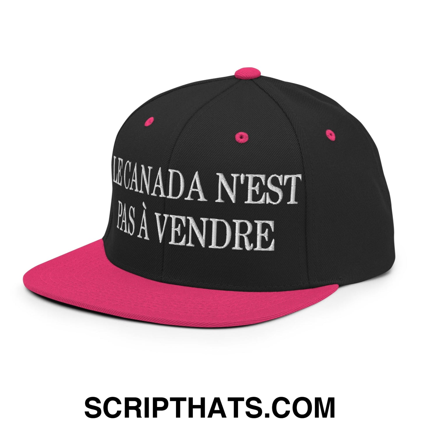 Le Canada N'est Pas À Vendre Embroidered Flat Brim Bill Snapback Hat Black Neon Pink
