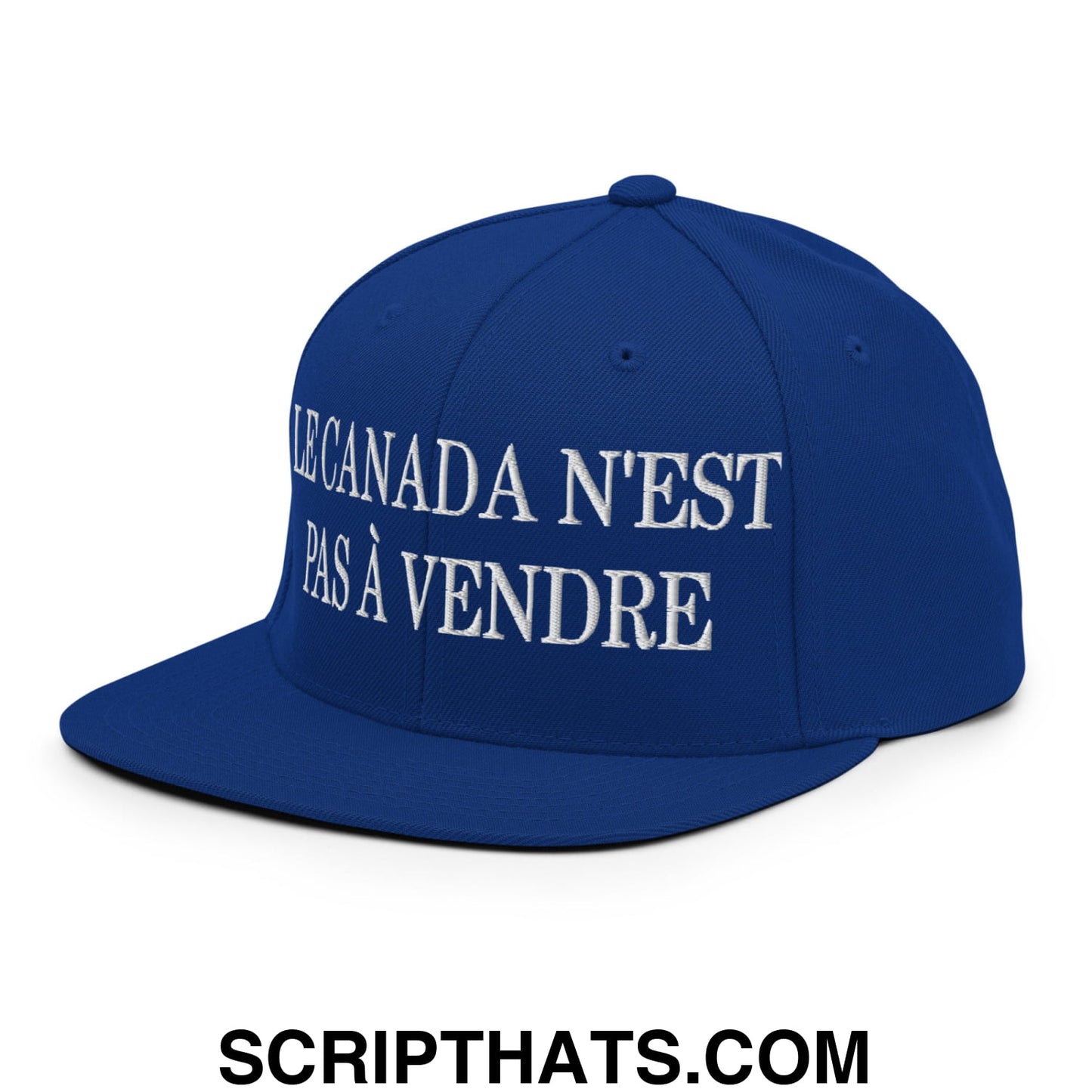 Le Canada N'est Pas À Vendre Embroidered Flat Brim Bill Snapback Hat Royal Blue