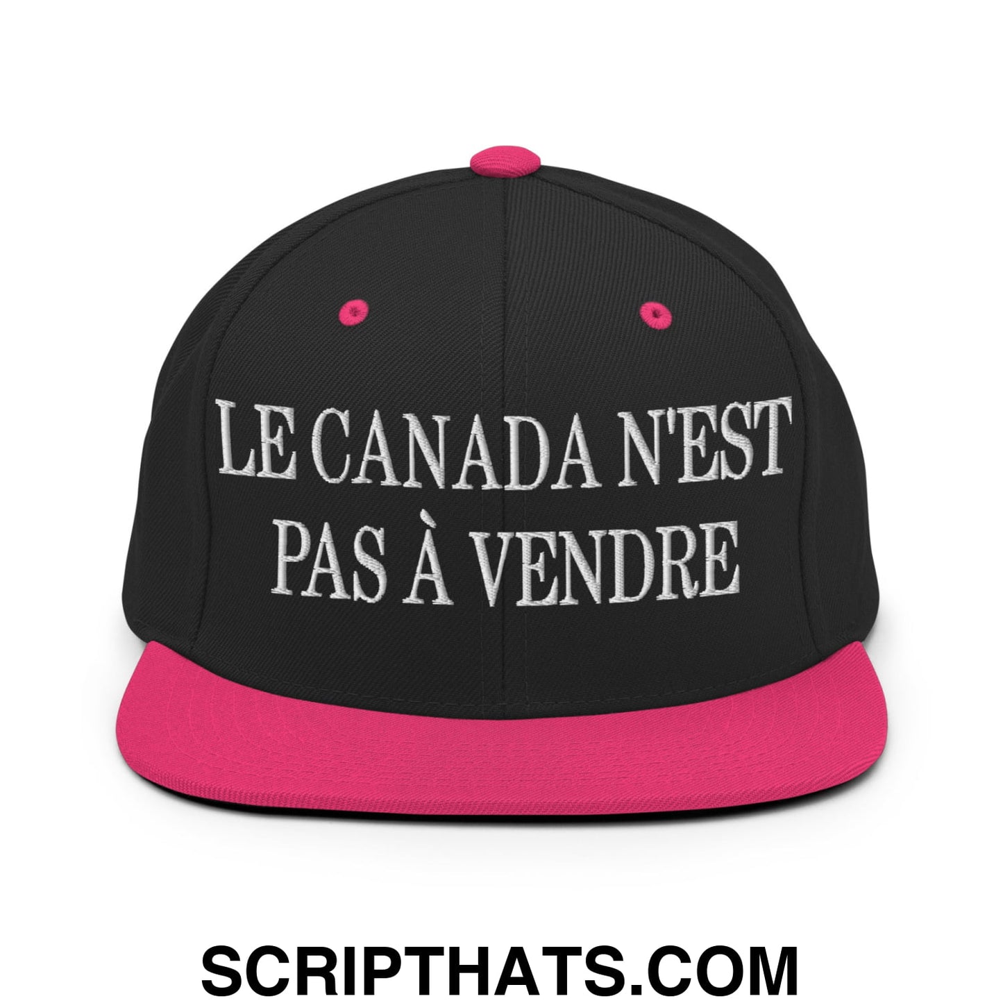 Le Canada N'est Pas À Vendre Embroidered Flat Brim Bill Snapback Hat Black Neon Pink